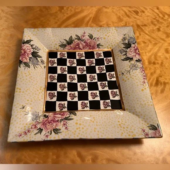 Mackenzie Childs Torquay Frank & Mustard Roses Square Platter - Picture 3 of 13